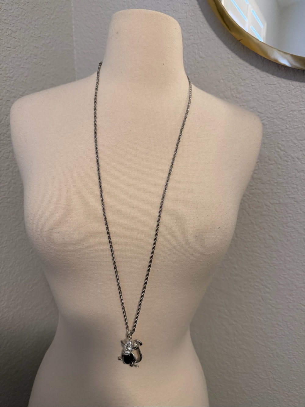 Monkey Silver-Tone Black Pendant Necklace